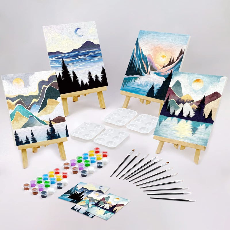 VOCHIC 4 Pack Painting Kit Pre Drawn Canvas for Painting for Adults Party Kits Paint and Sip Party Supplies 8x10 Canvas to Paint Art Set - Image 2